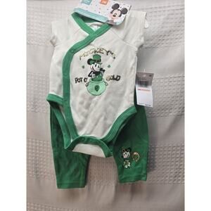 Disney Mickey Mouse Baby 2 piece St Patrick’s Day Outfit Girl Or Boy 3 Months